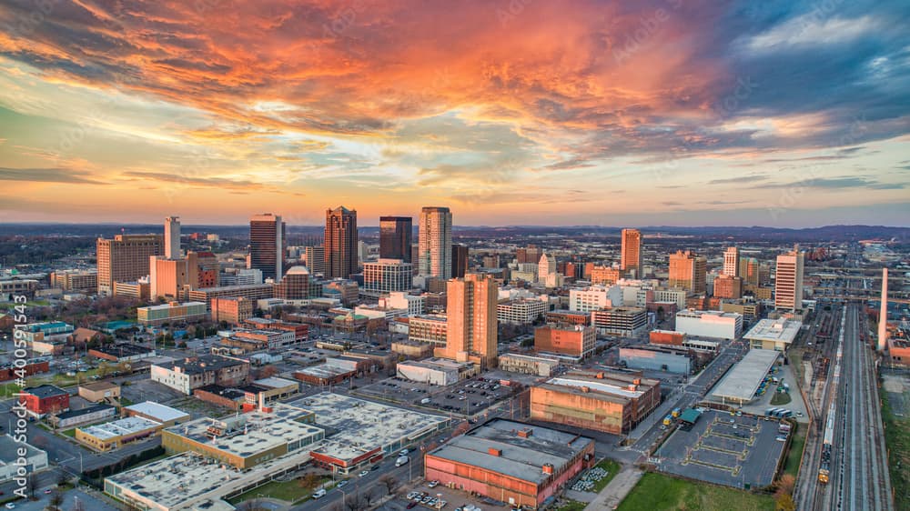 Birmingham, Alabama skyline at sunset